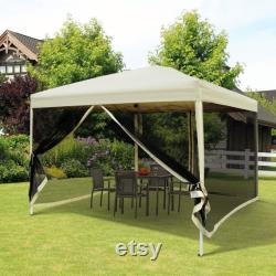 10 x 10 Easy Pop Up Party Tent Canopy Shade Tent with Mesh Sidewalls Beige