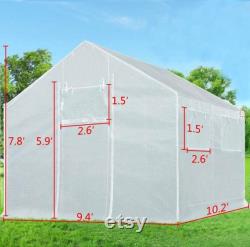 10x9x8 ft Portable Tunnel Greenhouse for Outdoors 2 Zipper Mesh Doors Large Walk-in Garden Plant Greenhouse with 12 Stakes