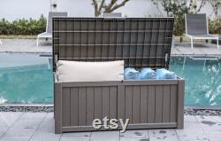 120 Gallon Outdoor Deck Box Storage for Outdoor Pillows, Pool Toys, Garden Tools, Furniture and Sports Equipment Water-resistant Grey