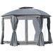 12 X 12 Round Outdoor Patio Gazebo Canopy With 2-tier Roof, Netting Sidewalls, And Strong Steel Frame, Grey