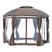 12 X 12 Round Outdoor Patio Gazebo Canopy With 2-tier Roof, Netting Sidewalls, And Strong Steel Frame, Brown