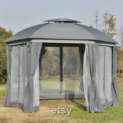 12 x 12 Round Outdoor Patio Gazebo Canopy with 2-Tier Roof, Netting Sidewalls, and Strong Steel Frame, Grey
