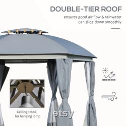 12 x 12 Round Outdoor Patio Gazebo Canopy with 2-Tier Roof, Netting Sidewalls, and Strong Steel Frame, Grey