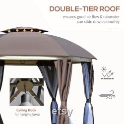 12 x 12 Round Outdoor Patio Gazebo Canopy with 2-Tier Roof, Netting Sidewalls, and Strong Steel Frame, Brown