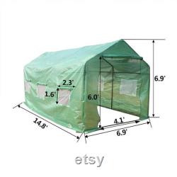 15 x7 x7 Outdoor Heavy Duty Walk in Greenhouse Plant Gardening Spiked Greenhouse Tent Green house with Observation Windows