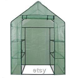 15x7x7ft Walk-In Greenhouse Tunnel, Garden Accessory Tent with 8 Roll-Up Windows, Zippered Door