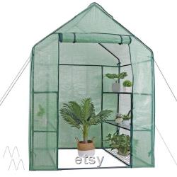 15x7x7ft Walk-In Greenhouse Tunnel, Garden Accessory Tent with 8 Roll-Up Windows, Zippered Door