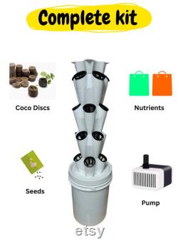 20-Planter Vertical Hydroponic and Aeroponic Tower System with Seeds and Coco Disc Perfect for Home Farming and gardening