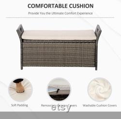 27 Gallon Patio Wicker Storage Bench, Outdoor PE Rattan Patio Furniture, 2-in-1 Large Capacity Footstool Rectangle Basket Box, Cream White