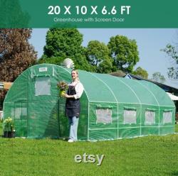 2 Mesh Doors 20 Stakes Heavy Duty 20 x 10 x 6.6 ft Portable Greenhouse Large Walk-in Green Garden Hot House 2 Doors Flow-Through Ventilati