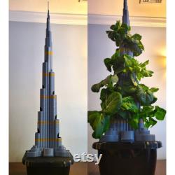 3D Printed Burj Khalifa Inspired Hydroponics Tower pump grow plugs nutrient solution basin