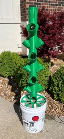 3 15 cup Hydroponic vegetable and herb garden growing tower. Green-Fits 5 gallon bucket. Just add seeds and water