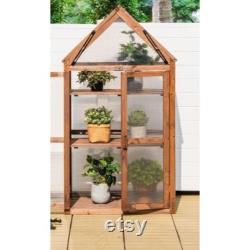 3 Tier Greenhouse Cold Frame Shelf Double Door Portable Fir Wood Plants Seedlings Vegetable Starter Open Roof