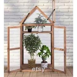 3 Tier Greenhouse Cold Frame Shelf Double Door Portable Fir Wood Plants Seedlings Vegetable Starter Open Roof