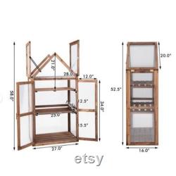 3 Tier Greenhouse Cold Frame Shelf Double Door Portable Fir Wood Plants Seedlings Vegetable Starter Open Roof