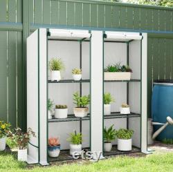 3 Tier Portable Greenhouse with PE Cover, Mini Indoor Outdoor Plant Stand, Roll-Up Door, Steel Frame, Small Garden Grow House 152x144x48 cm
