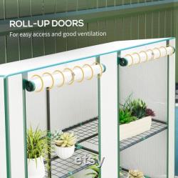 3 Tier Portable Greenhouse with PE Cover, Mini Indoor Outdoor Plant Stand, Roll-Up Door, Steel Frame, Small Garden Grow House 152x144x48 cm