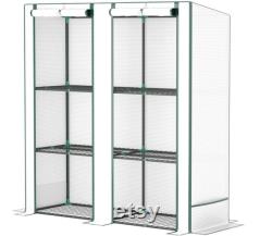 3 Tier Portable Greenhouse with PE Cover, Mini Indoor Outdoor Plant Stand, Roll-Up Door, Steel Frame, Small Garden Grow House 152x144x48 cm