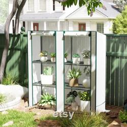 3 Tier Portable Greenhouse with PE Cover, Mini Indoor Outdoor Plant Stand, Roll-Up Door, Steel Frame, Small Garden Grow House 152x144x48 cm