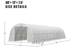 40' 12' 7.5' Greenhouse, Large Walk-in Greenhouse, Portable Greenhouse with 2 Roll-up Zippered Doorsand20 Screen Windows, White