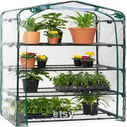 40in Wide 4-Tier Mini Greenhouse, Portable Indoor Outdoor Arboretum for Patio, Backyard, Nursery, Home Growing Steel Shelves, Plastic Cover