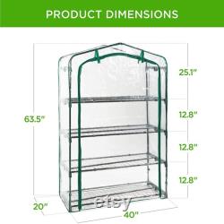 40in Wide 4-Tier Mini Greenhouse, Portable Indoor Outdoor Arboretum for Patio, Backyard, Nursery, Home Growing Steel Shelves, Plastic Cover