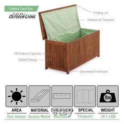 46x20x24 Inch Deck Box in Acacia Wood with a water-repellent Tarpaulin I 65 Gallon Wooden Patio Storage Box for Indoor or Outdoor