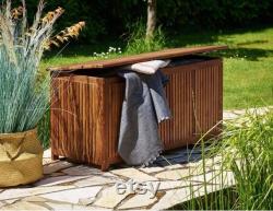 46x20x24 Inch Deck Box in Acacia Wood with a water-repellent Tarpaulin I 65 Gallon Wooden Patio Storage Box for Indoor or Outdoor