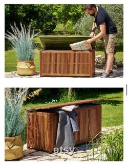 46x20x24 Inch Deck Box in Acacia Wood with a water-repellent Tarpaulin I 65 Gallon Wooden Patio Storage Box for Indoor or Outdoor Storage