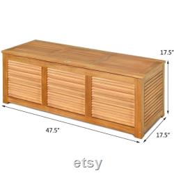 47 Gallon Acacia Wood Deck Box, Garden Backyard Storage Bench, Outdoor Storage Container for Patio Furniture Cushions (Natural)