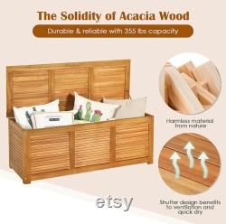 47 Gallon Acacia Wood Deck Box, Garden Backyard Storage Bench, Outdoor Storage Container for Patio Furniture Cushions (Natural)