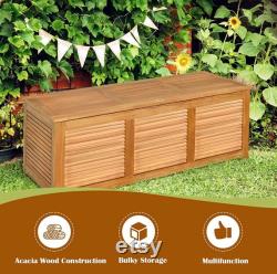 47 Gallon Acacia Wood Deck Box, Garden Backyard Storage Bench, Outdoor Storage Container for Patio Furniture Cushions (Natural)