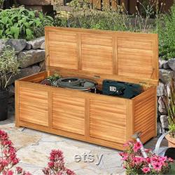 47 Gallon Acacia Wood Deck Box, Garden Backyard Storage Bench, Outdoor Storage Container for Patio Furniture Cushions (Natural)