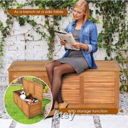 47 Gallon Acacia Wood Deck Box, Garden Backyard Storage Bench, Outdoor Storage Container for Patio Furniture Cushions (Natural)