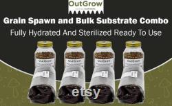 4 Rye Berry Grain Spawn Jars and 4 Manure-Based Substrate Bags Complete Mushroom Growing Kit