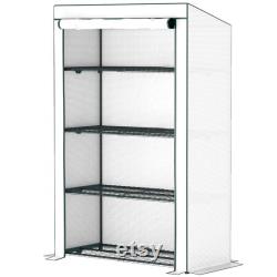 4 Tier Lean-to Mini Greenhouse with Roll-Up Door, PE Cover, Reinforced Shelves, Portable Garden Shelter for Plants 110x50x171cm
