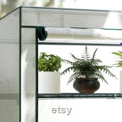 4 Tier Lean-to Mini Greenhouse with Roll-Up Door, PE Cover, Reinforced Shelves, Portable Garden Shelter for Plants 110x50x171cm