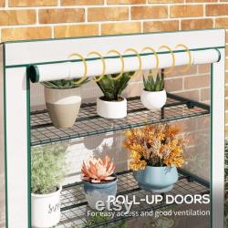 4 Tier Lean-to Mini Greenhouse with Roll-Up Door, PE Cover, Reinforced Shelves, Portable Garden Shelter for Plants 110x50x171cm