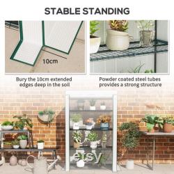 4 Tier Lean-to Mini Greenhouse with Roll-Up Door, PE Cover, Reinforced Shelves, Portable Garden Shelter for Plants 110x50x171cm