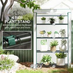 4 Tier Lean-to Mini Greenhouse with Roll-Up Door, PE Cover, Reinforced Shelves, Portable Garden Shelter for Plants 110x50x171cm