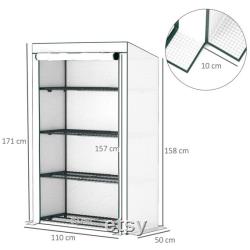 4 Tier Lean-to Mini Greenhouse with Roll-Up Door, PE Cover, Reinforced Shelves, Portable Garden Shelter for Plants 110x50x171cm