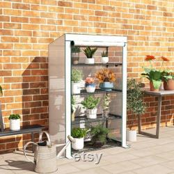 4 Tier Lean-to Mini Greenhouse with Roll-Up Door, PE Cover, Reinforced Shelves, Portable Garden Shelter for Plants 110x50x171cm