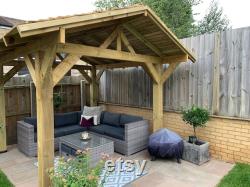 4m x 4m Premium Wooden Gazebo with roof Hot Tub Shelter, Timber Gazebo Outdoor Garden Roof Canopy Covered Wooden Pergola- Felt Shingles