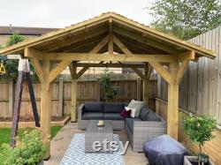 4m x 4m Premium Wooden Gazebo with roof Hot Tub Shelter, Timber Gazebo Outdoor Garden Roof Canopy Covered Wooden Pergola- Felt Shingles