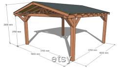 4m x 4m Premium Wooden Gazebo with roof Hot Tub Shelter, Timber Gazebo Outdoor Garden Roof Canopy Covered Wooden Pergola- Felt Shingles