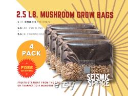 4x 2.5 lb. Mushroom Grow Bags, All-in-One (AIO), with 1 lb. Organic Rye Berries and 1.5 lbs. CVG Great for Dung Lovers FREE Shipping