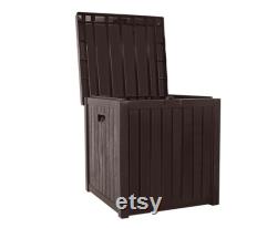 51 Gallon Square Deck Storage Box Resin Outdoor Storage Container With Handles for Patio Garden Yard, Brown