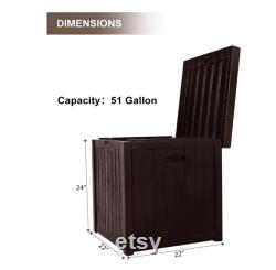 51 Gallon Square Deck Storage Box Resin Outdoor Storage Container With Handles for Patio Garden Yard, Brown