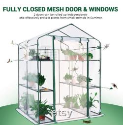 56 x56 x77 Greenhouse Screen Door 3 Windows 3 Tiers 12 Shelves Walk in Portable Plant Tags 10 Stakes 4 Ropes Clear Cover