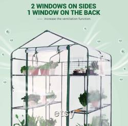 56 x56 x77 Greenhouse Screen Door 3 Windows 3 Tiers 12 Shelves Walk in Portable Plant Tags 10 Stakes 4 Ropes Clear Cover
